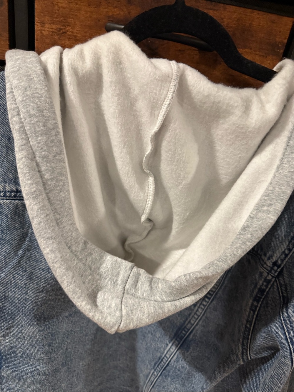 torrid Light Wash Denim Jacket with Gray Hood - Picture 3 of 5